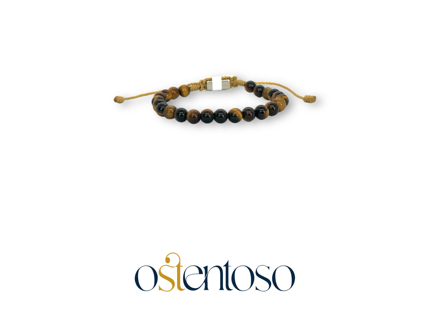 Pulsera Ojo de Tigre dorado esferica tamaño No. 6 mm.