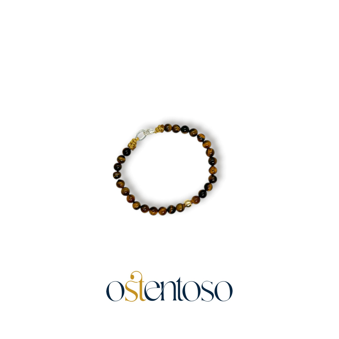 Brazalete Ojo de tigre dorado esferico tamaño No. 6 mm.