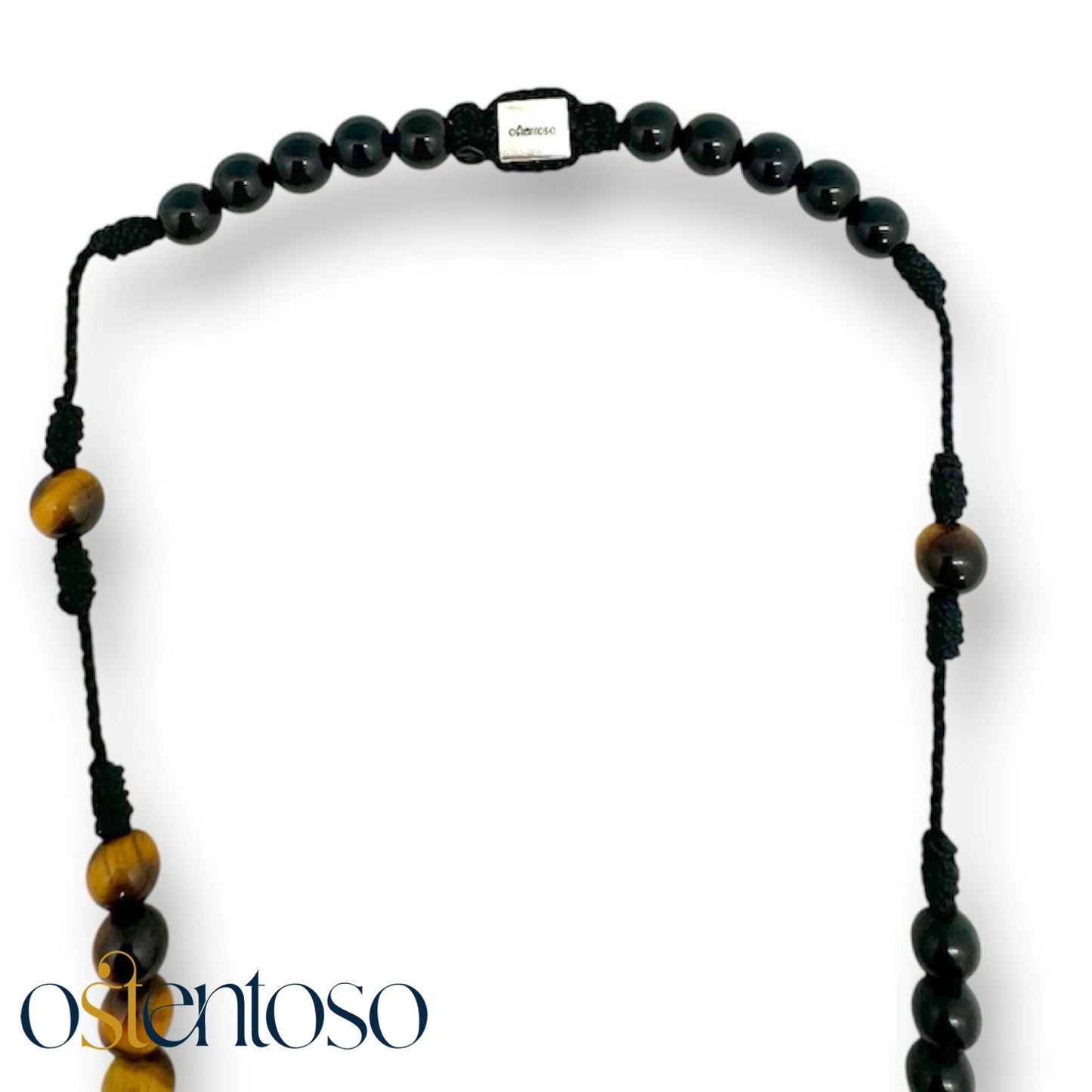 THE ROSARIO: Onyx + Golden Tiger's Eye and 18-carat gold Cross.