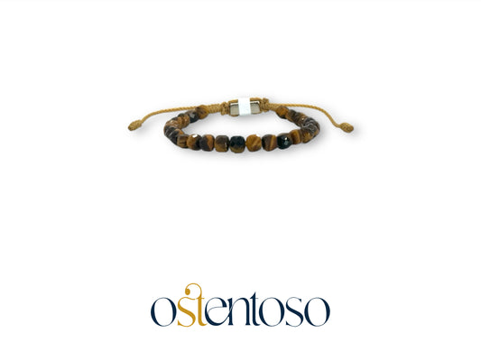 Pulsera Ojo de Tigre dorado cubica tamaño No. 6 mm.