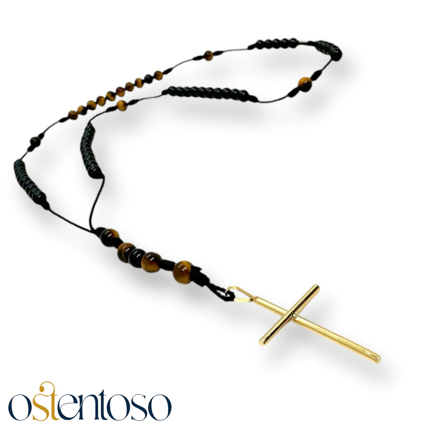 THE ROSARIO: Onyx + Golden Tiger's Eye and 18-carat gold Cross.