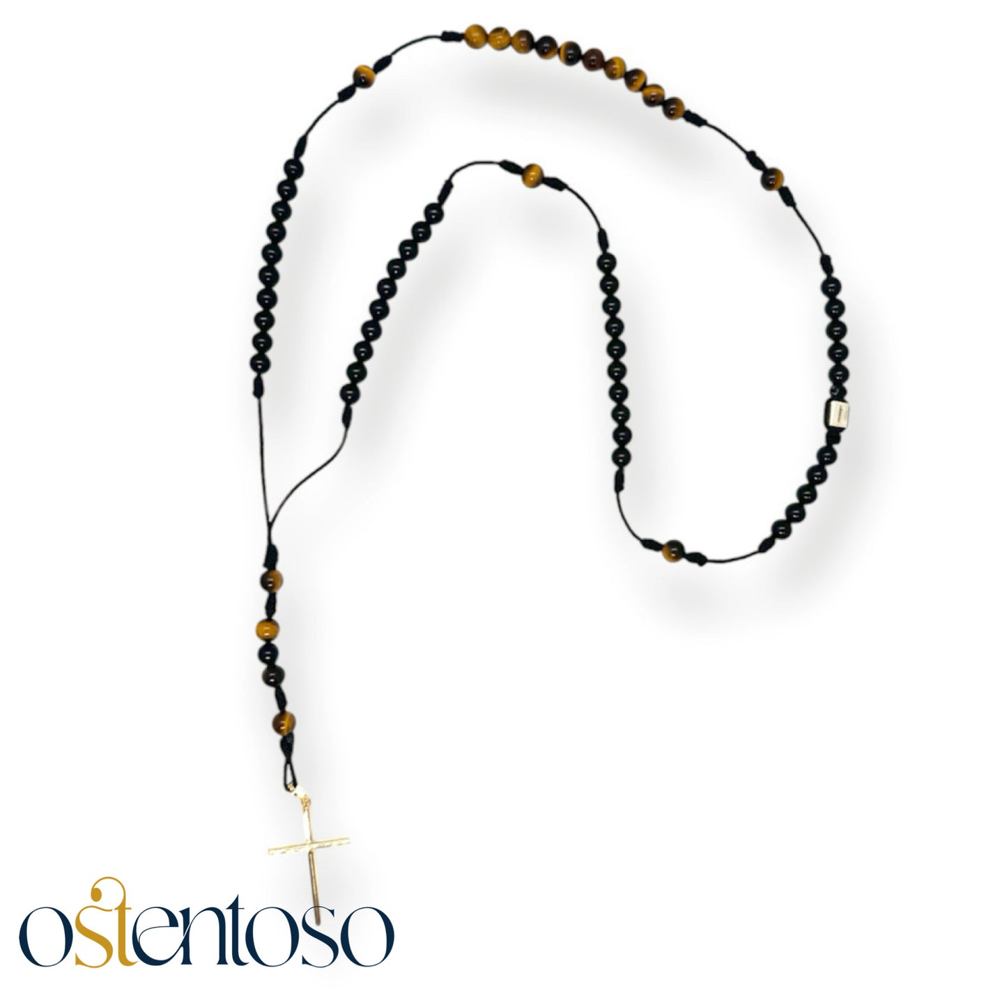 THE ROSARIO: Onyx + Golden Tiger's Eye and 18-carat gold Cross.