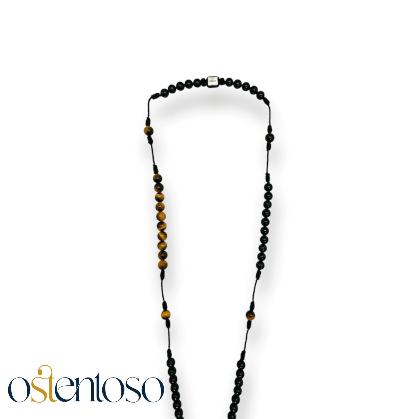 THE ROSARIO: Onyx + Golden Tiger's Eye and 18-carat gold Cross.