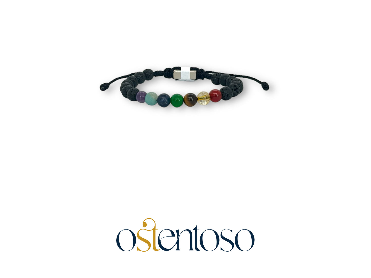 Pulsera Siete Chakras con Roca Volcanica esferica tamaño No. 6 mm.