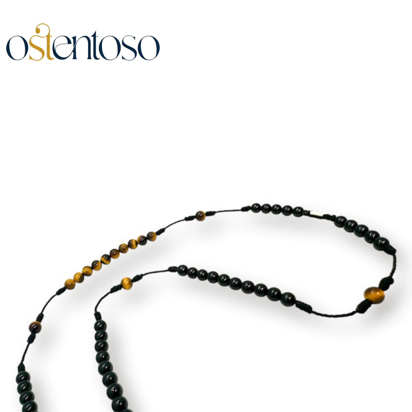 THE ROSARIO: Onyx + Golden Tiger's Eye and 18-carat gold Cross.