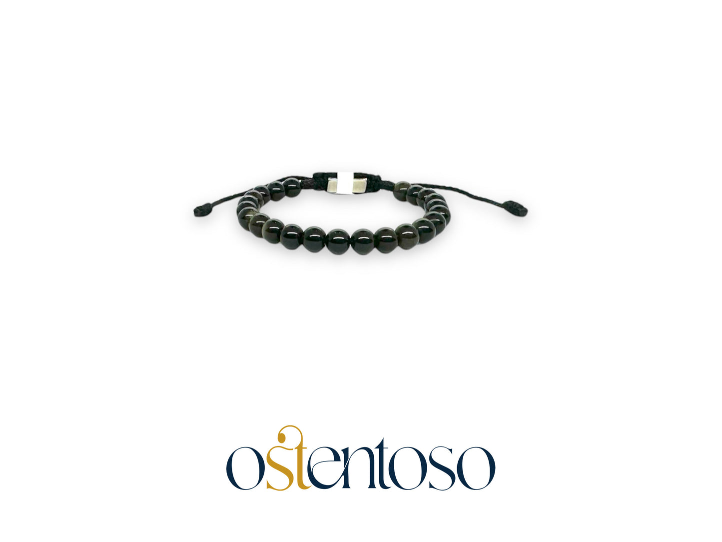 Pulsera Obsidiana esferica tamaño No. 6 mm.