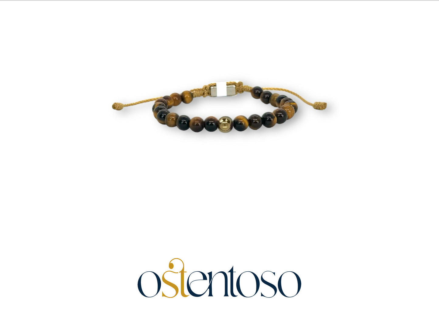 Pulsera Ojo de Tigre dorado esferica tamaño No. 6 mm.