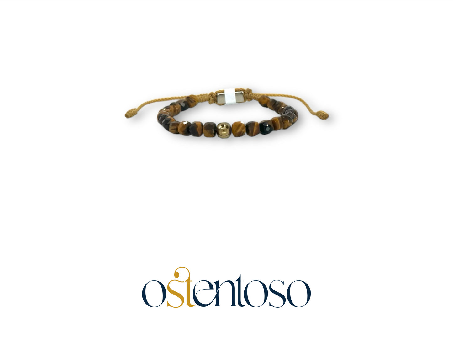 Pulsera Ojo de Tigre dorado cubica tamaño No. 6 mm.