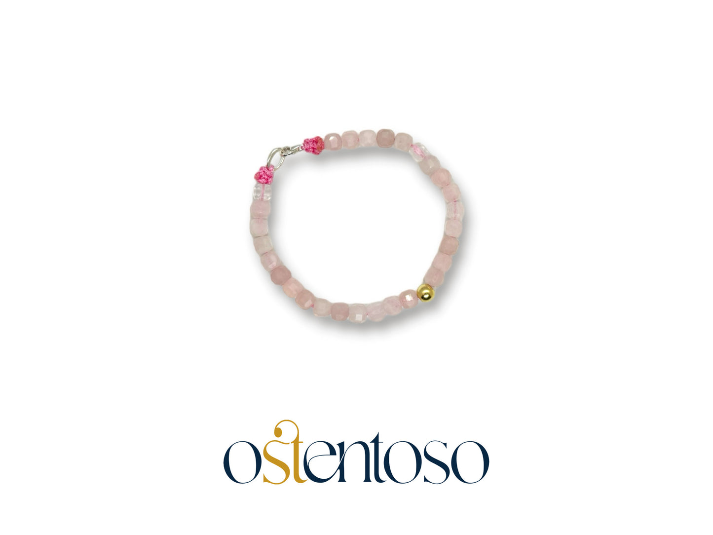 Brazalete Cuarzo Rosa cubico facetado tamaño No. 6 mm.