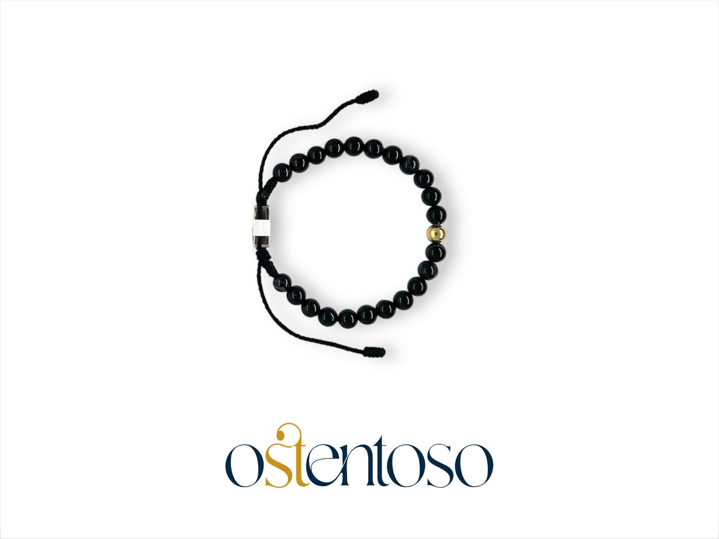 Pulsera Onix Negro Brillante esferica tamaño No. 6 mm.