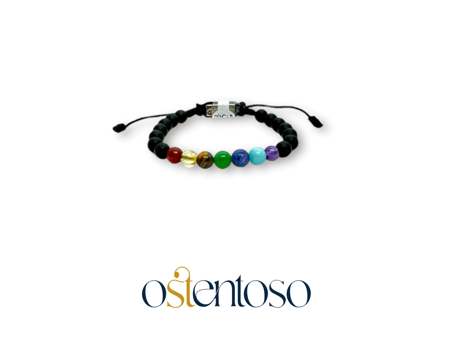 Pulsera Siete Chakras con Onix mate esferica tamaño No. 6 mm.