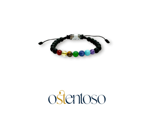 Pulsera Siete Chakras con Onix mate esferica tamaño No. 6 mm.