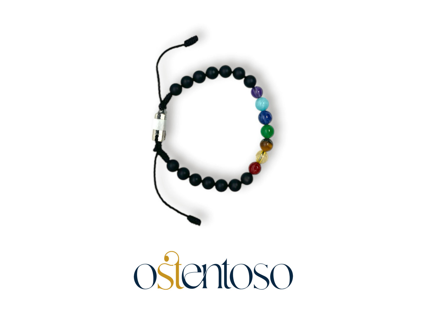 Pulsera Siete Chakras con Onix mate esferica tamaño No. 6 mm.