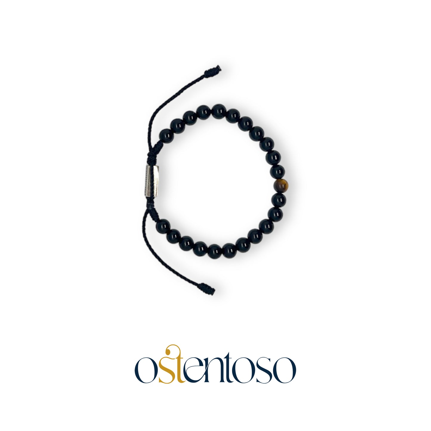 Pulsera Onix Negro Brillante esferica tamaño No. 6 mm.